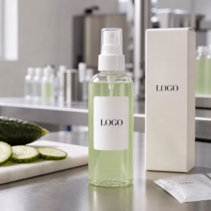 Private label cucumber hydrating facial toner OEM sample bottle with custom logo label and factory sample table