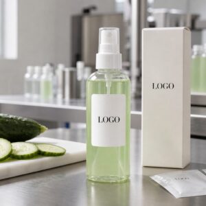 Private label cucumber hydrating facial toner OEM sample bottle with custom logo label and factory sample table