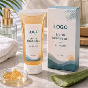 Private label sun care gel tube sample with carton proofing for export buyer review