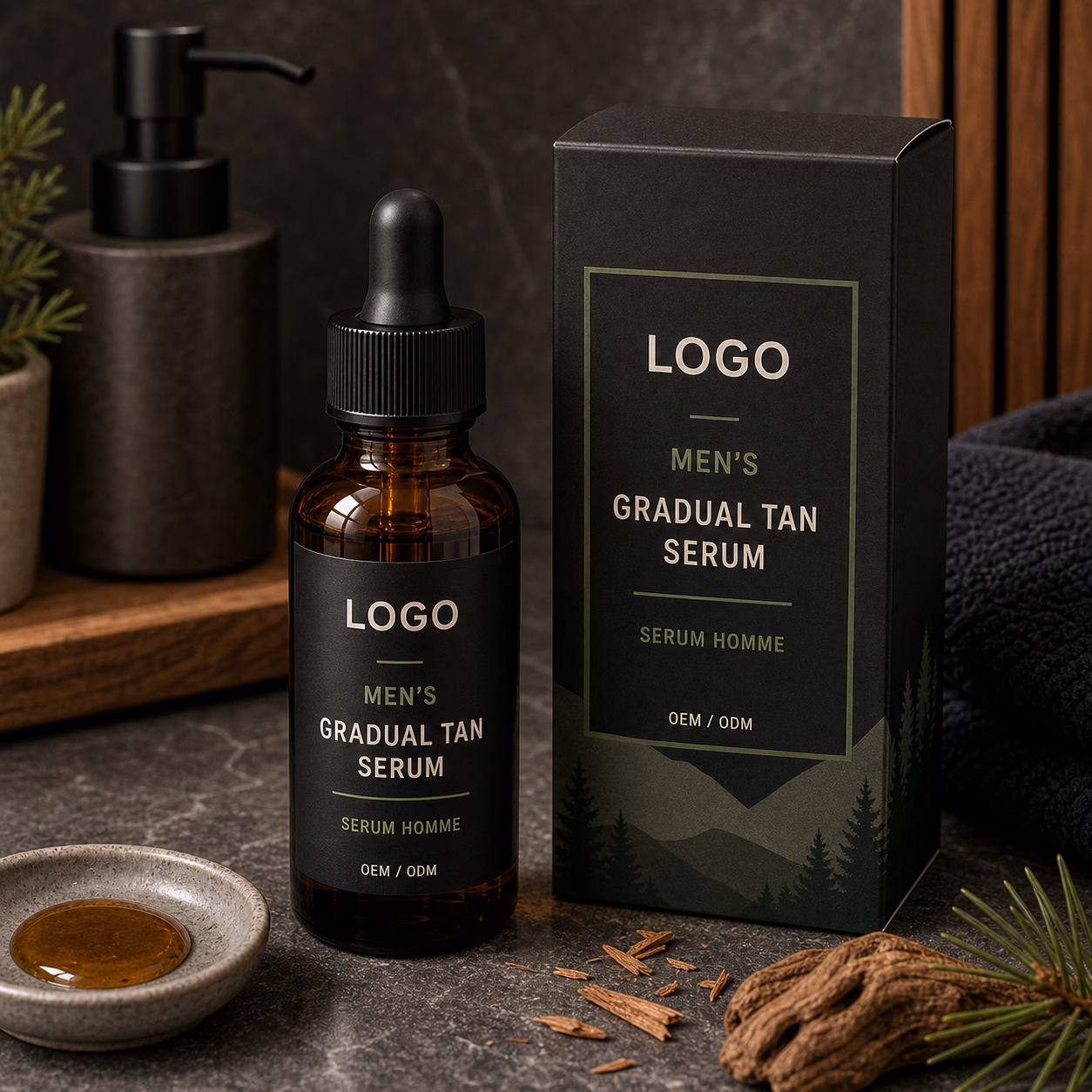 Mens gradual tan moisturizing serum bottle sample for private label packaging review