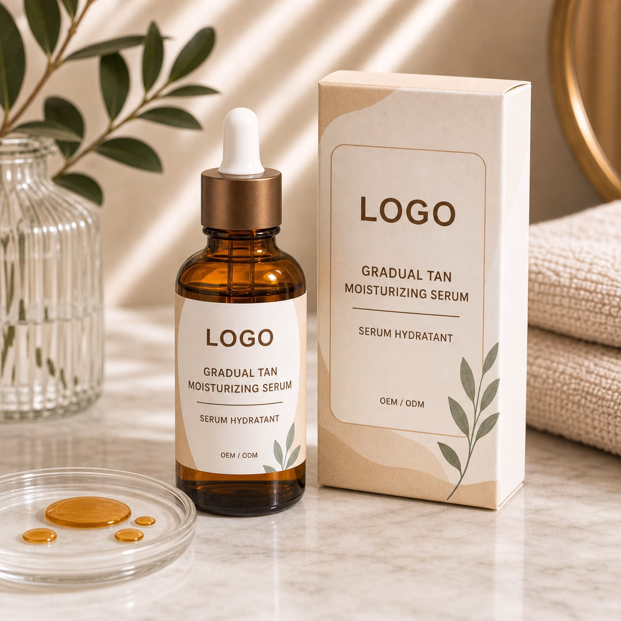 Gradual tan moisturizing serum bottle sample for custom logo label review