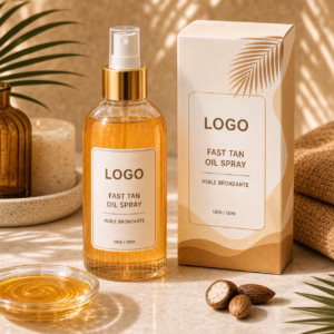 Fast tan oil spray bottle sample with carton proof for private label buyer review