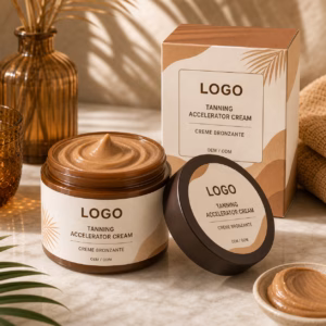 Tanning accelerator cream tube and carton sample for private label buyer review