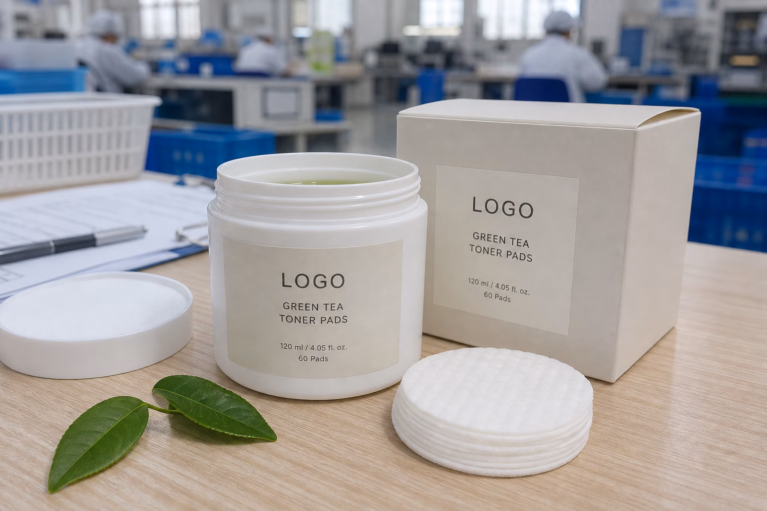 Private label green tea toner pads jar and carton sample for private label packing review