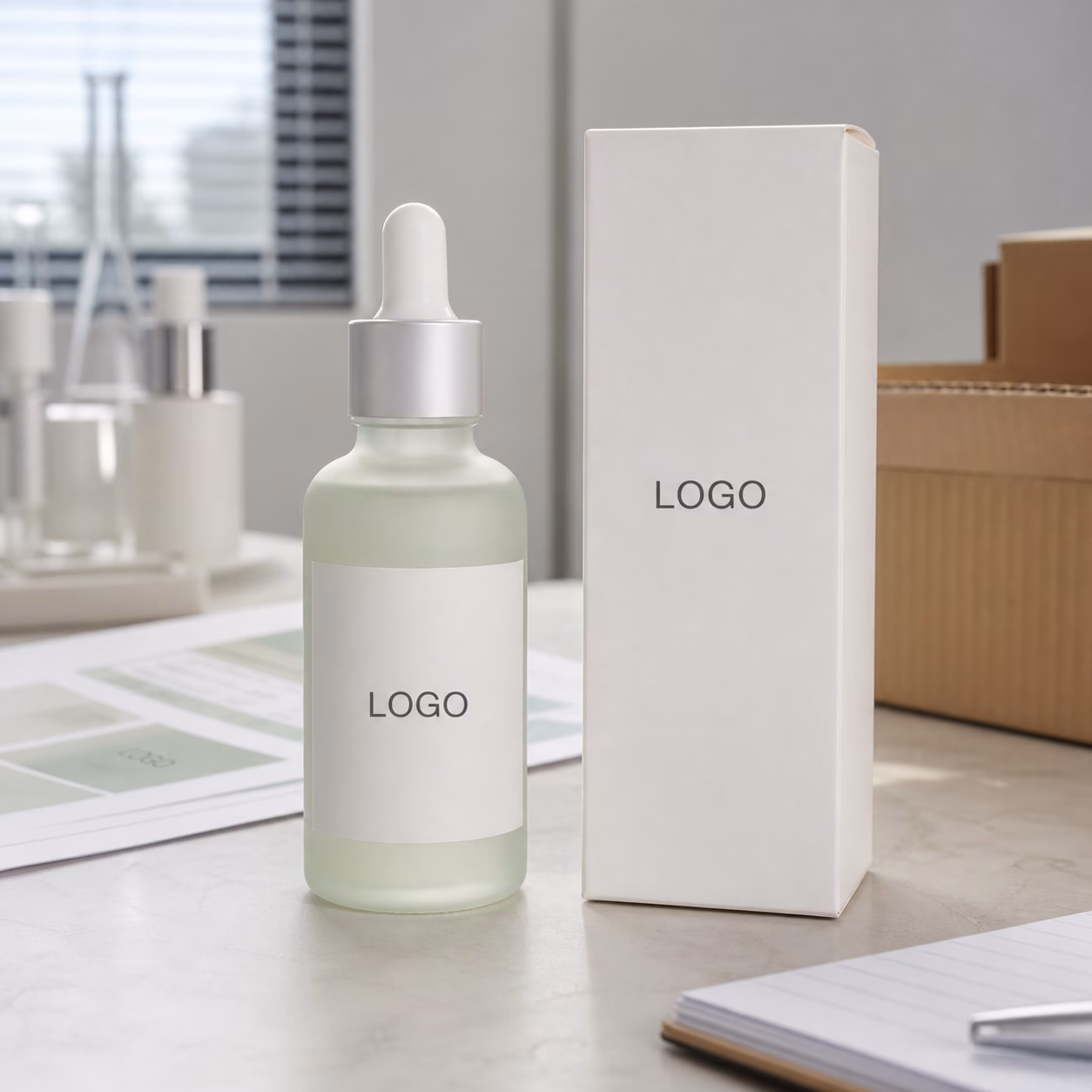 Private label azelaic centella facial serum blank dropper bottle and carton sample for OEM buyers
