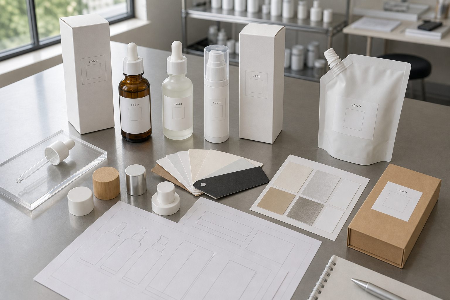 Blank serum bottles carton refill pouch label material and cap options for custom logo bakuchiol serum packaging