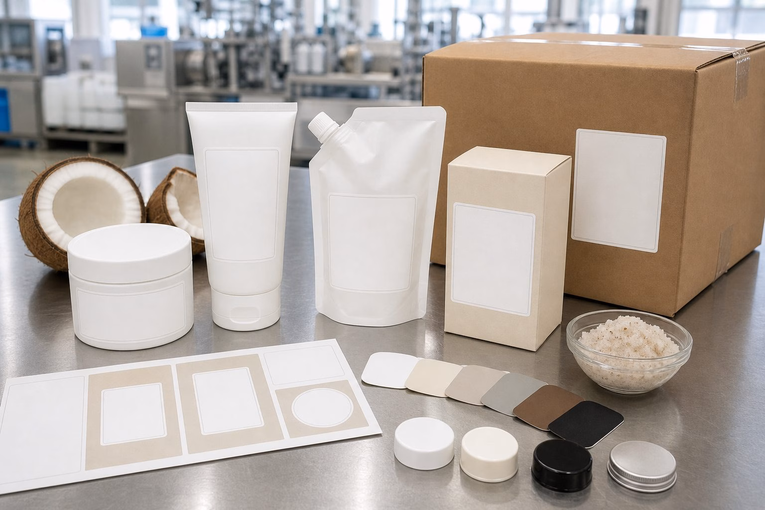 Custom logo coconut body scrub packaging options with jar tube refill pouch label sheet box and carton for OEM buyers