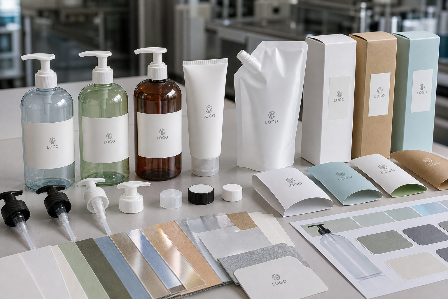 Blank pump bottles tubes refill pouch cartons labels and cap options for custom logo island mist body wash packaging