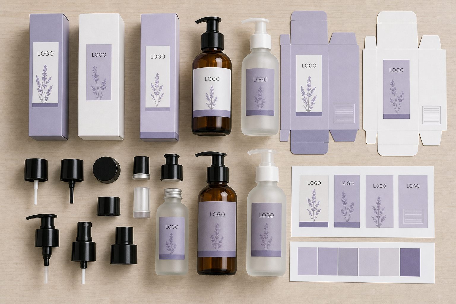 Bottle sizes pump caps cartons and label proofs for custom logo lavender massage oil