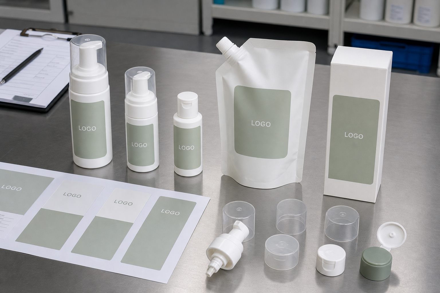 Foam pump bottle mini size refill pouch carton and label proof options for custom logo facial cleanser