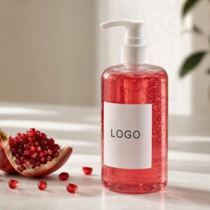 Private label pomegranate body wash pump bottle sample with custom logo label and carton proof