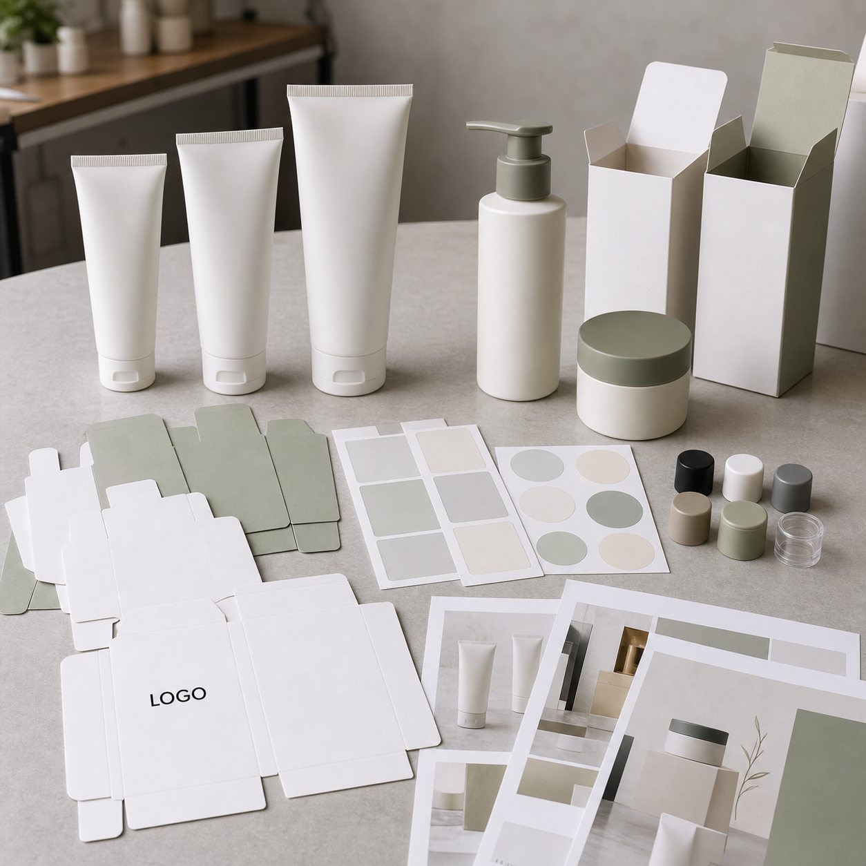 Blank cleanser tubes pump bottle jar cartons label sheets and cap options for custom logo smoothing facial polish cleanser packaging