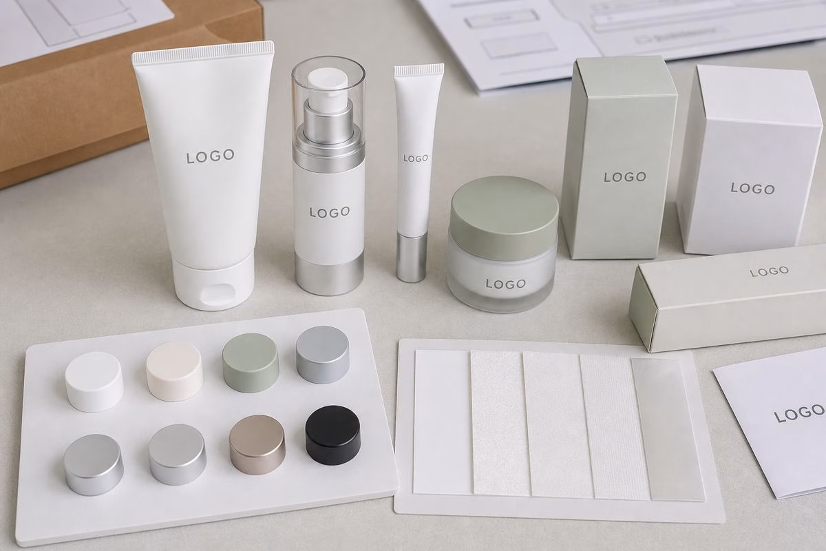 Custom primer tube airless pump jar carton label swatches and cap options for soft-focus primer OEM buyers
