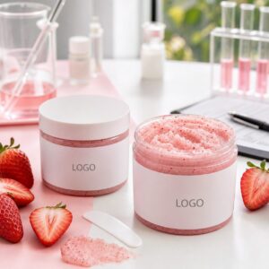 Private label strawberry body polish scrub jars with custom logo packaging proof