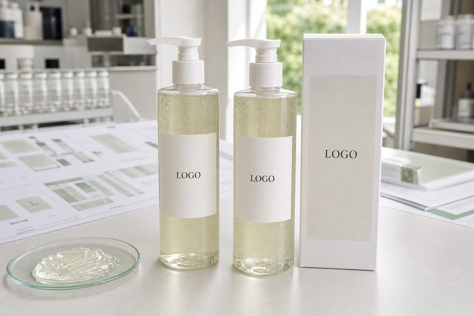 Private label tea tree fresh body wash pump bottles and carton sample with custom logo labels