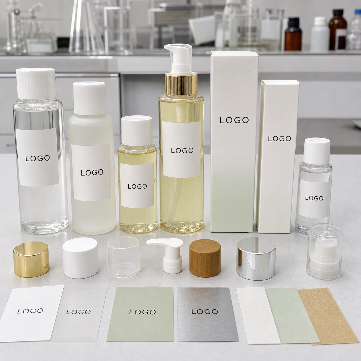 Facial toner bottle carton cap and label material options for custom logo skincare buyers