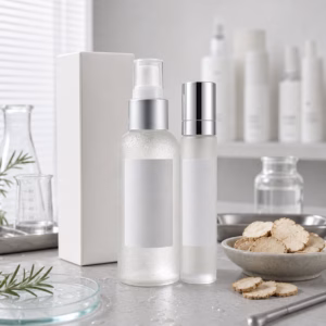 Private label white truffle hydrating mist serum sample bottles on GUOCUI factory sample table