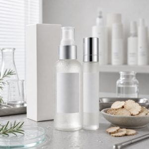 Private label white truffle hydrating mist serum sample bottles on GUOCUI factory sample table