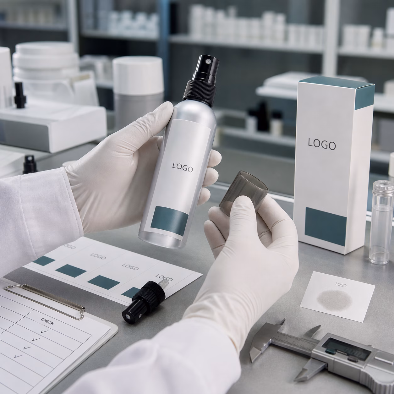 Private label men's cooling body spray QC sample review with bottle spray pump and packaging check details