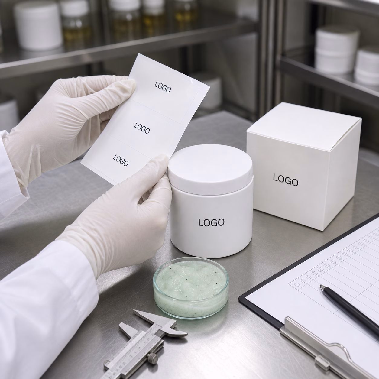 Factory QC label and scrub texture check for mint lemon underarm scrub OEM project