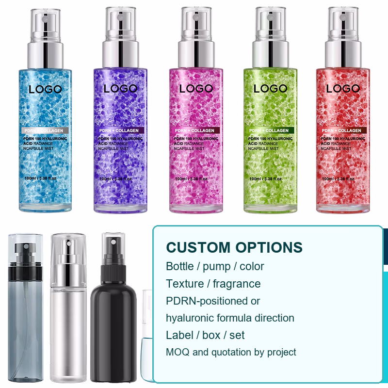 Custom packaging and formula options for PDRN hyaluronic capsule mist OEM ODM project