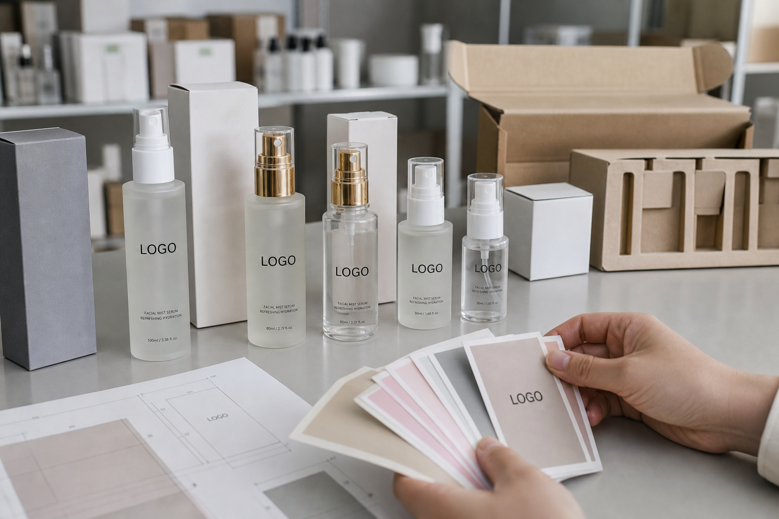 Custom logo facial mist serum bottle and carton options for private label skincare packaging review