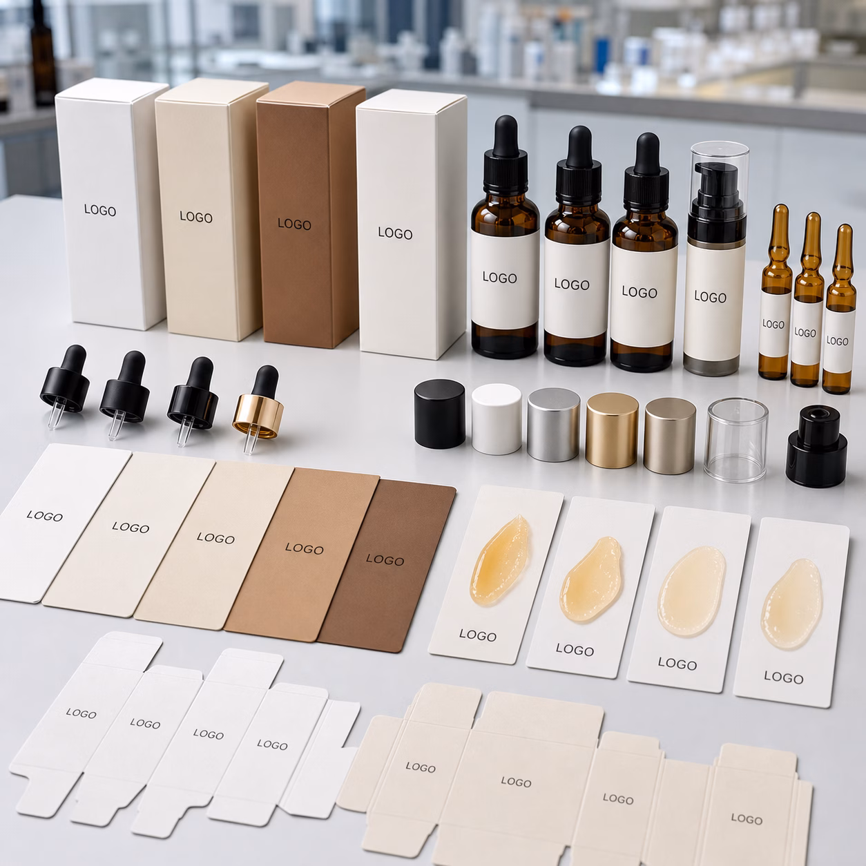 Private label propolis comfort ampoule serum packaging options with dropper bottle carton and custom logo label references