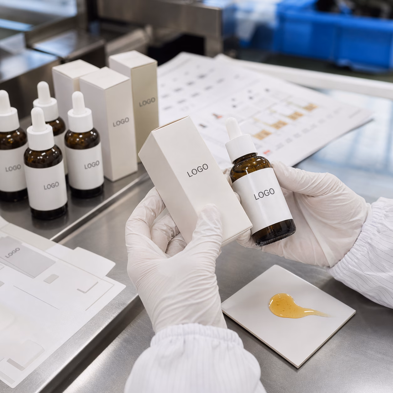 Private label propolis comfort ampoule serum QC sample review with bottle packaging and GUOCUI formula table