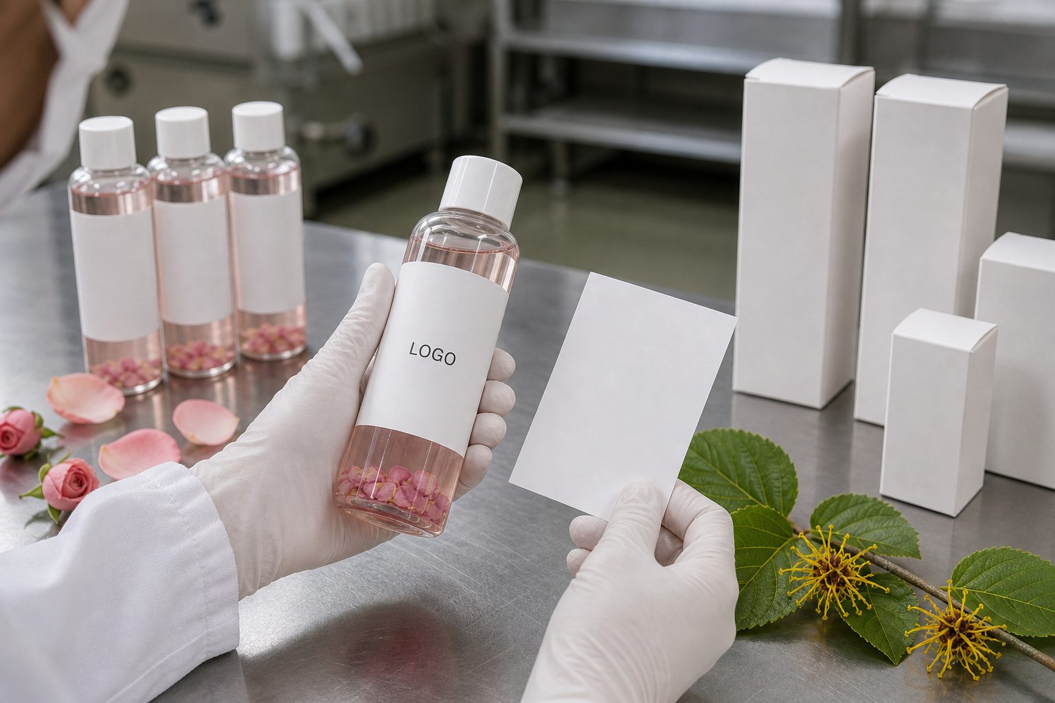 Factory QC label review for private label rose water witch hazel facial toner sample