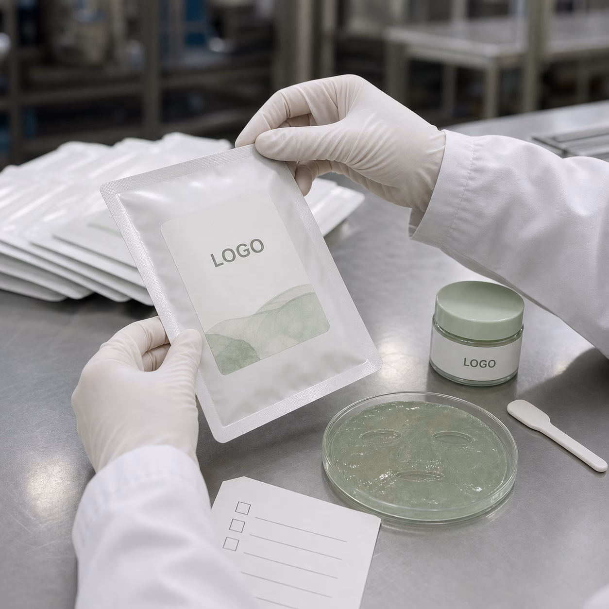Factory QC seal and label check for seaweed collagen facial mask OEM sample
