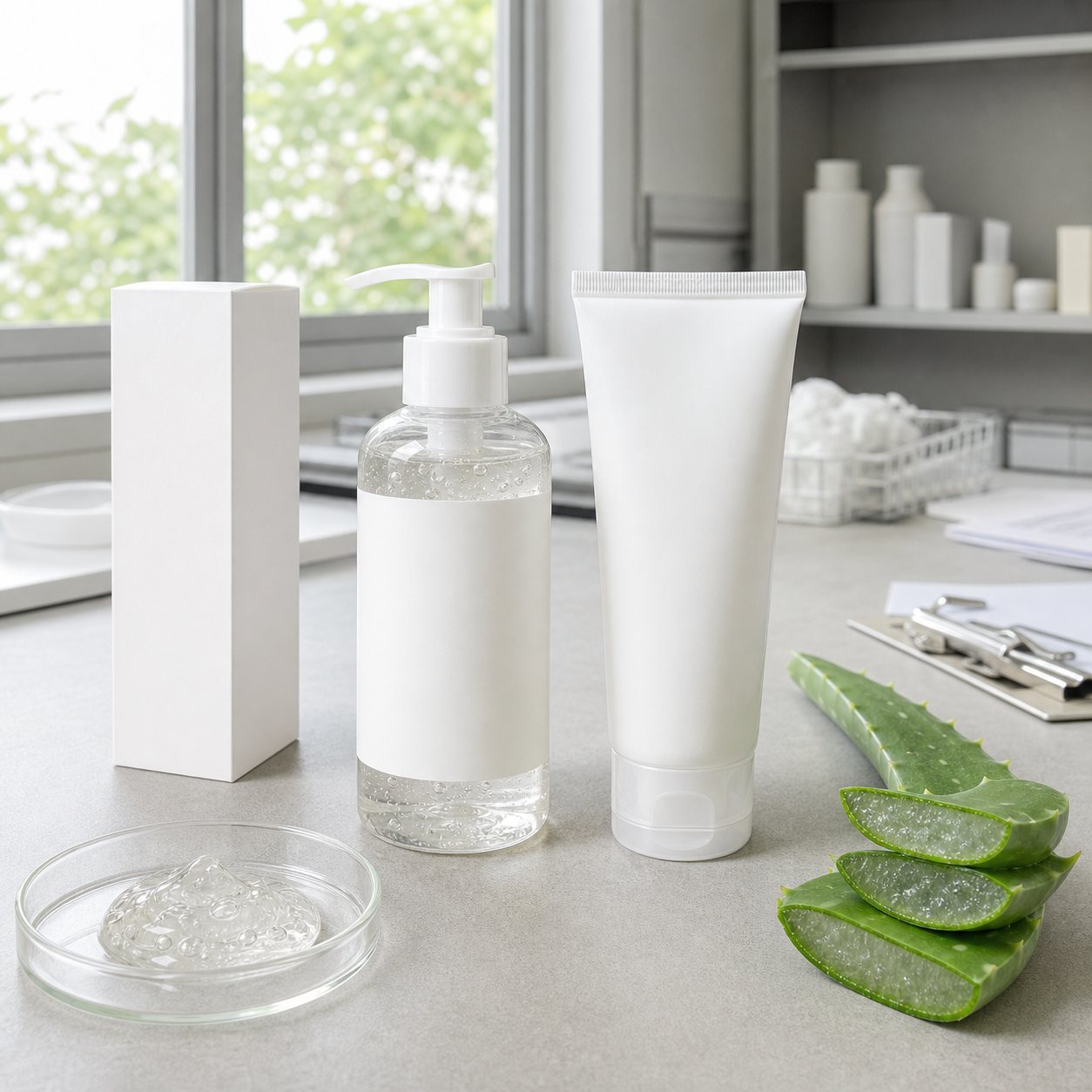Private label aloe outdoor comfort gel blank pump bottle tube carton and gel texture sample for OEM body care buyers