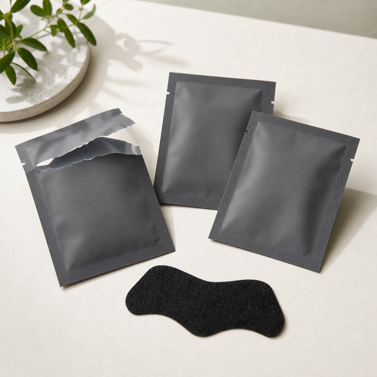 Blank charcoal sachets and textured bamboo charcoal pore cleansing strip sample for private label OEM buyers