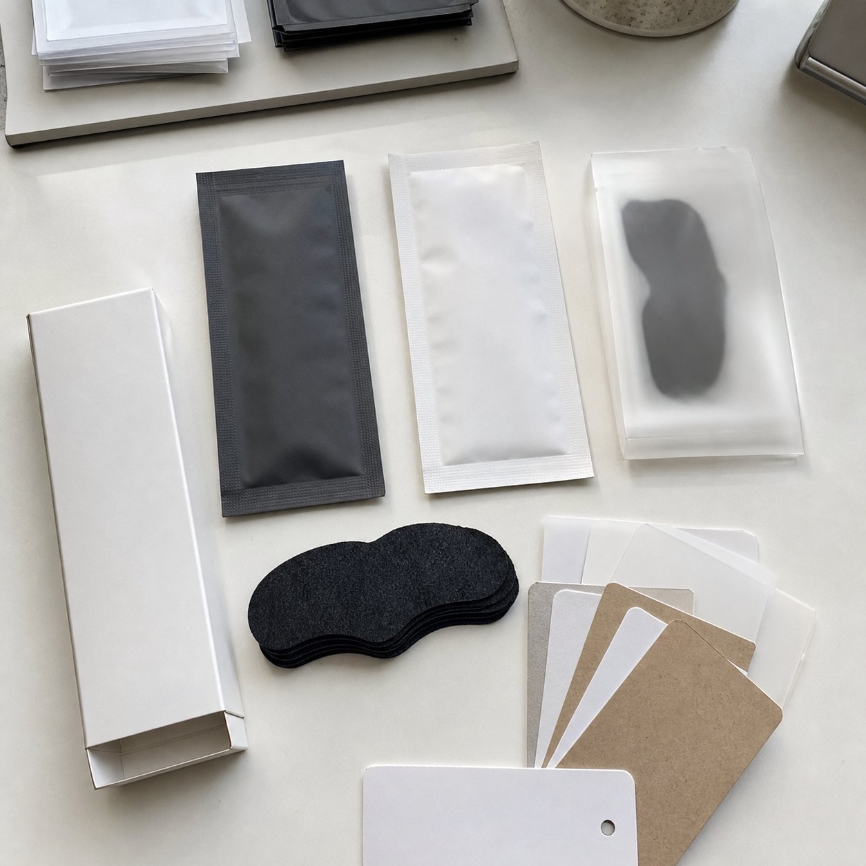 Blank sachet carton and label material options for private label bamboo charcoal pore cleansing strips