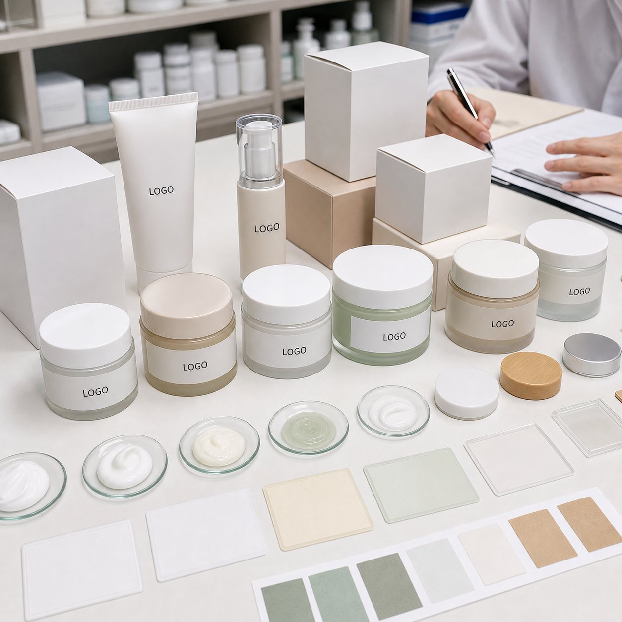 Custom logo birch juice moisturizing cream packaging options with jars tube blank cartons cap samples and cream textures