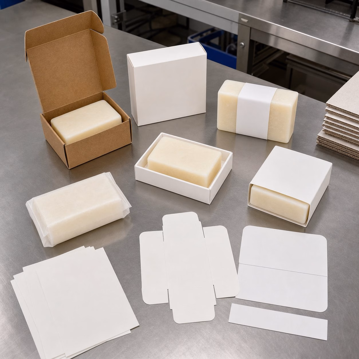 Blank wrapper carton and set packaging options for a custom logo butter cream soap bar