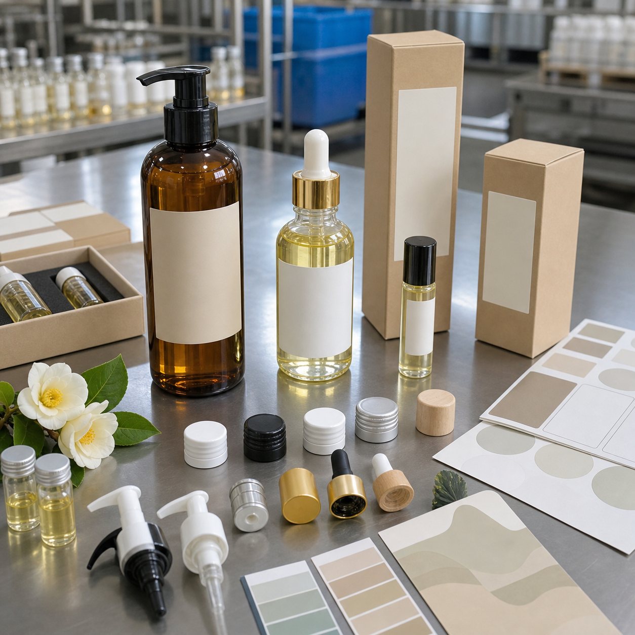 Custom bottle carton label and vial options for private label camellia kapok body massage oil