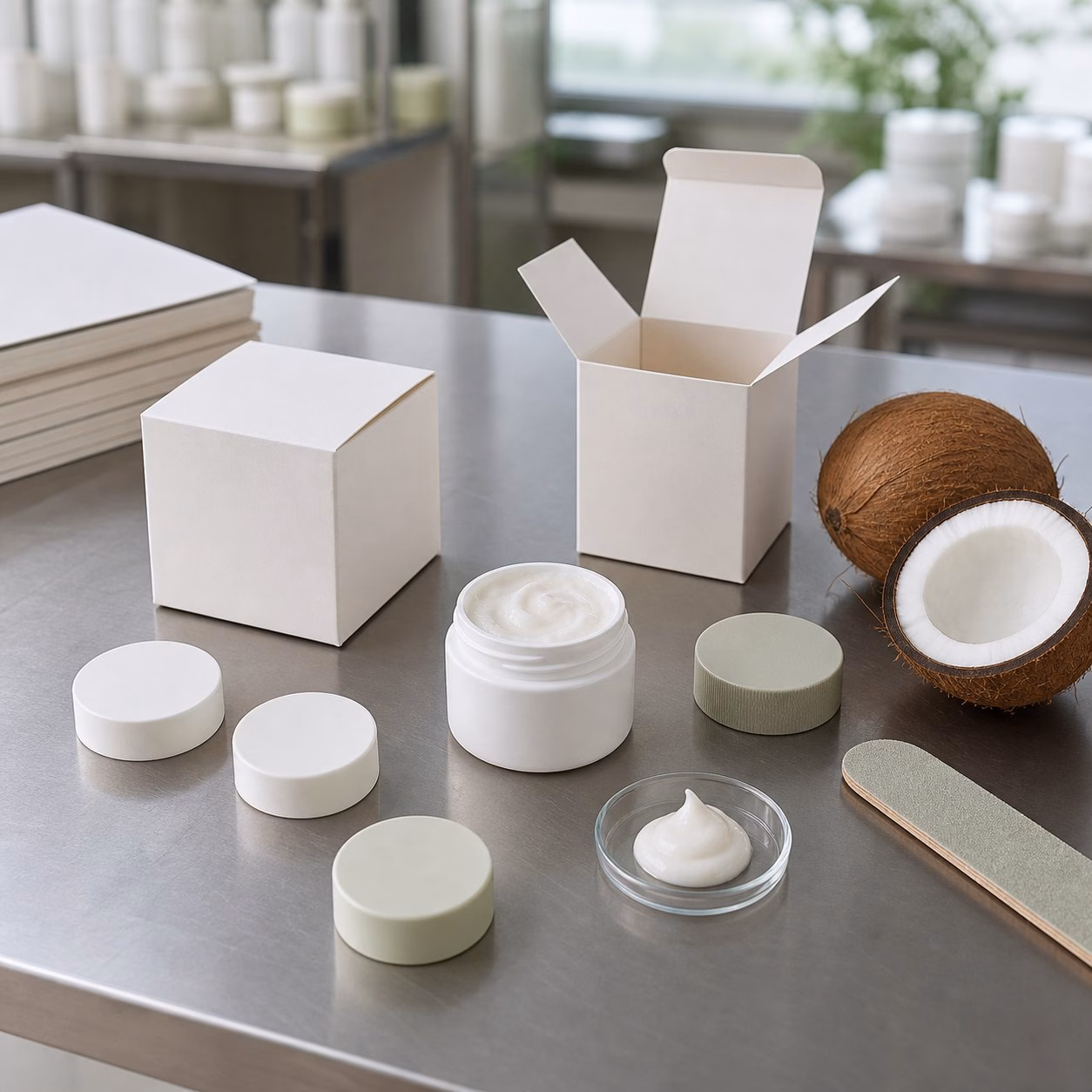 Coconut Nail Strengthening Cream blank bottle pouch tube carton caps swatches and texture samples for custom packaging review