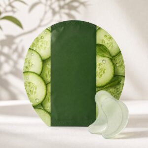 Blank round cucumber caffeine hydrogel eye patch sachet with one pair of pale green crescent patches for private label development