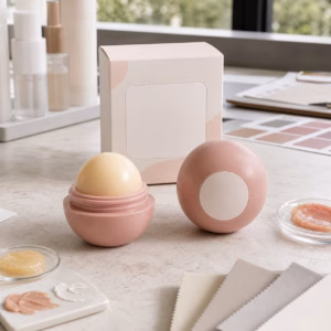 Private label custom logo lip balm sphere sample and carton for OEM lip care buyers