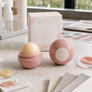 Private label custom logo lip balm sphere sample and carton for OEM lip care buyers