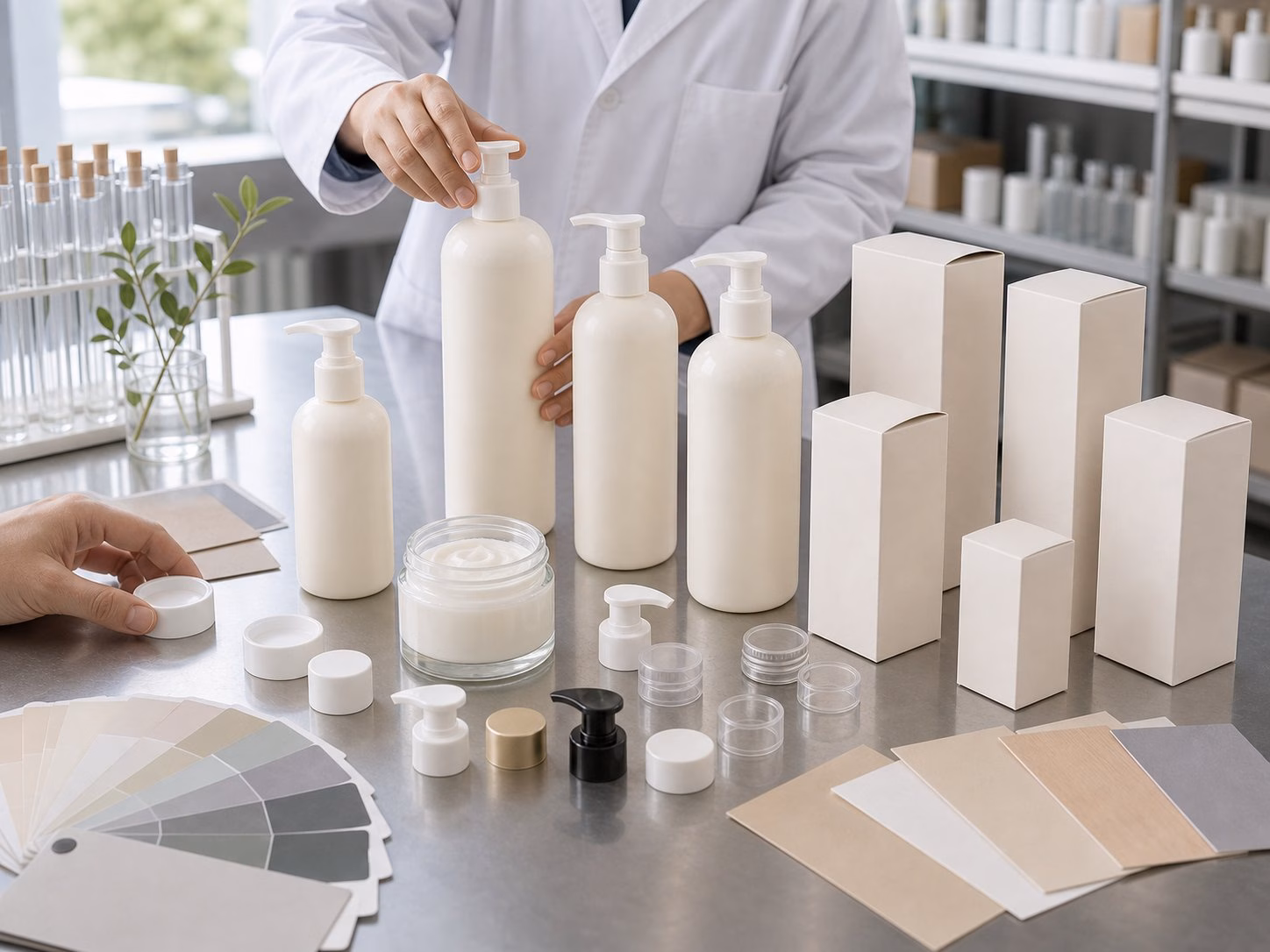 Daily Moisturizing Body Lotion blank bottle pouch tube carton caps swatches and texture samples for custom packaging review