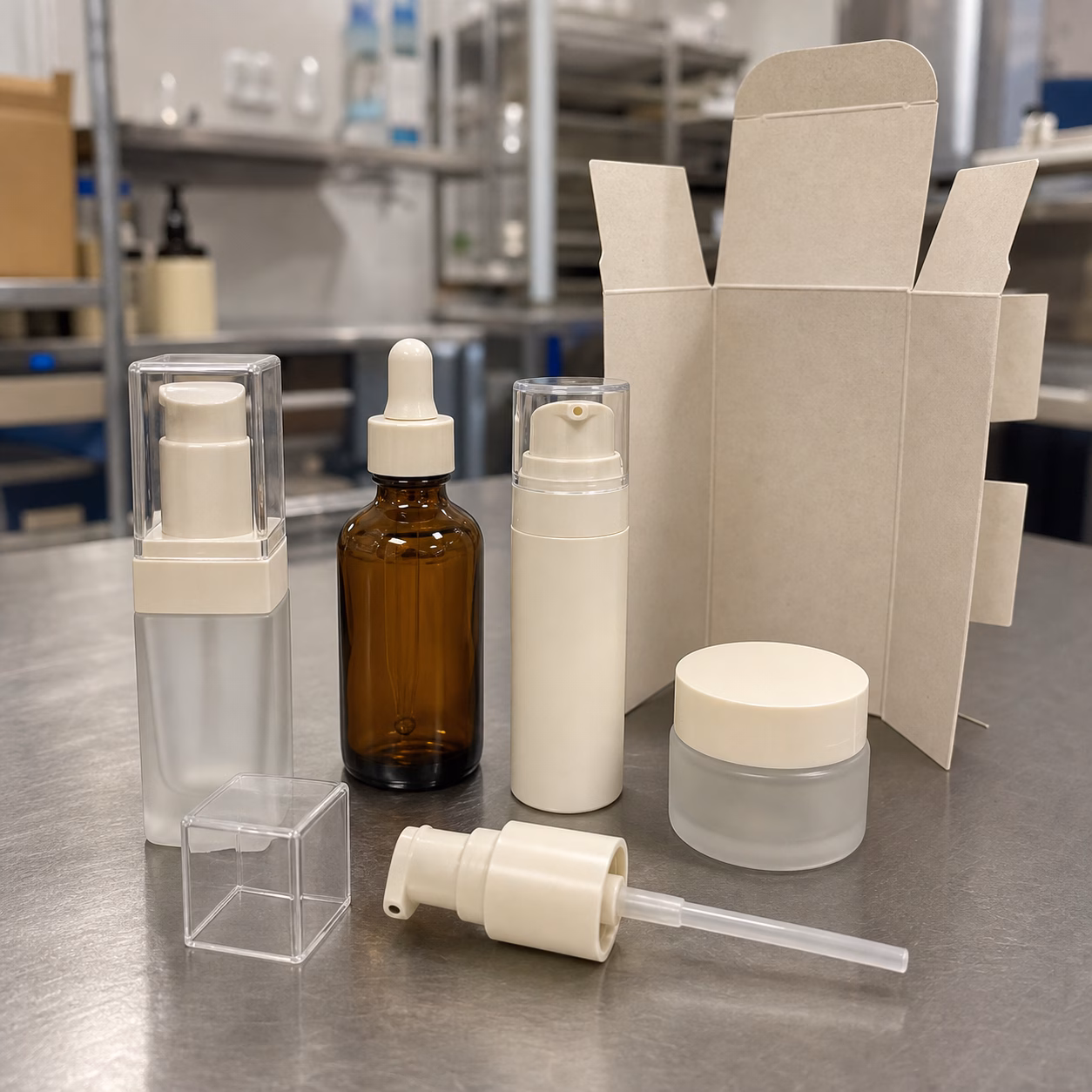 Blank airless pump dropper travel bottle sample jar and carton options for private label oil gel facial serum