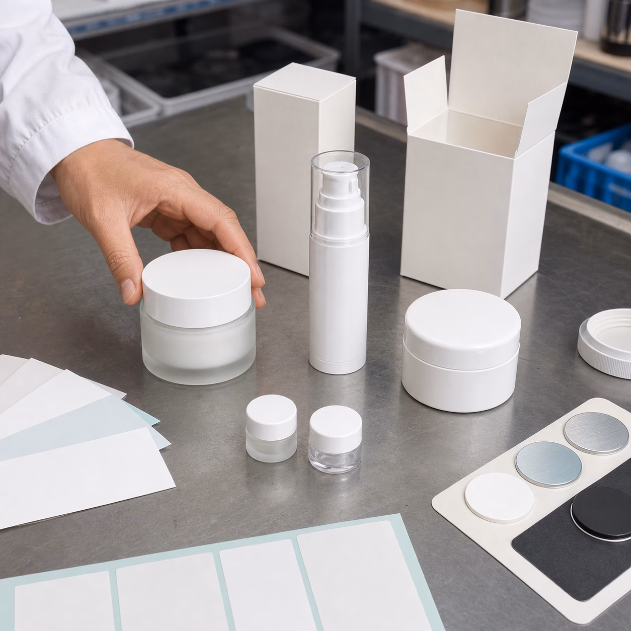 Blank jar airless pump refill style jar carton and label options for hyaluronic face cream OEM packaging