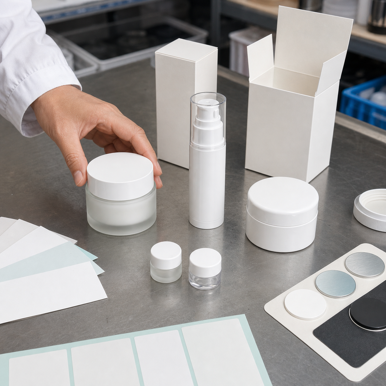 Blank jar airless pump refill style jar carton and label options for hyaluronic face cream OEM packaging