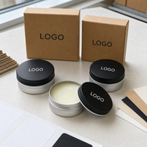 Private label men's solid cologne tins and carton sample for OEM grooming buyers
