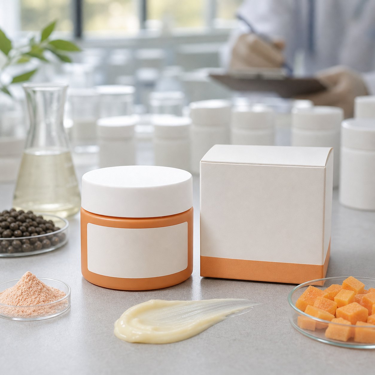 Private label papaya moisturizing face cream blank jar carton and cream texture sample for OEM buyers