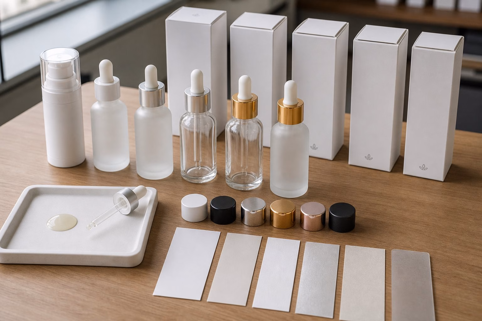 Blank dropper bottle airless bottle carton cap and label material options for PDRN ampoule essence OEM projects