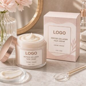 Private label peptide collagen face cream jar and carton sample for OEM buyer review