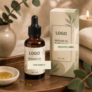 Private label plant massage oil bottle carton and texture sample for OEM buyer review