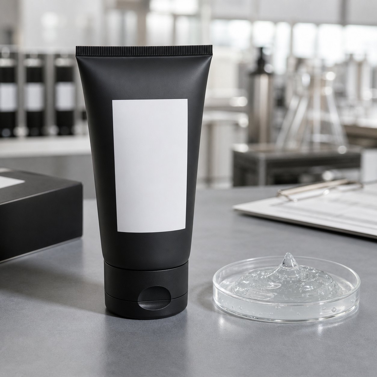 Private label post-workout cooling body gel sample tube on GUOCUI factory lab bench